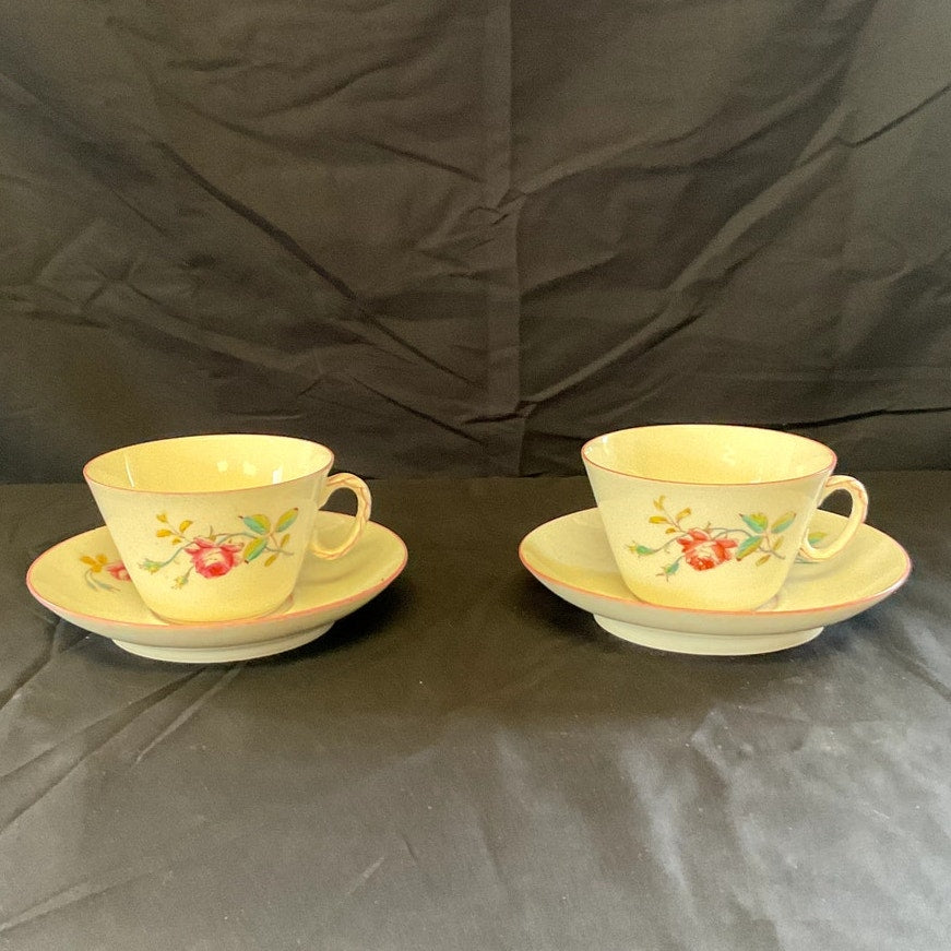 Antique Haviland Limoges Rose Pattern w/ Pink Accents Tea cups & Saucers - Pair