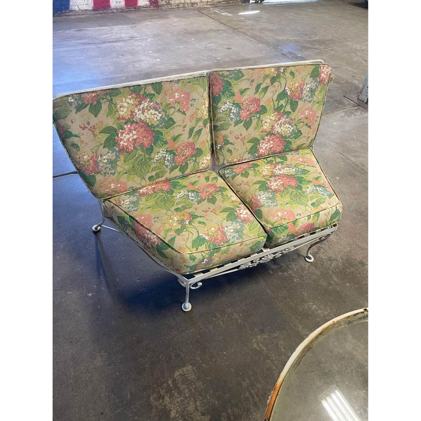 Vintage Outdoor Furniture Set. 3 Couches, 1 Rocker, 1 Chair and 1 Round Table