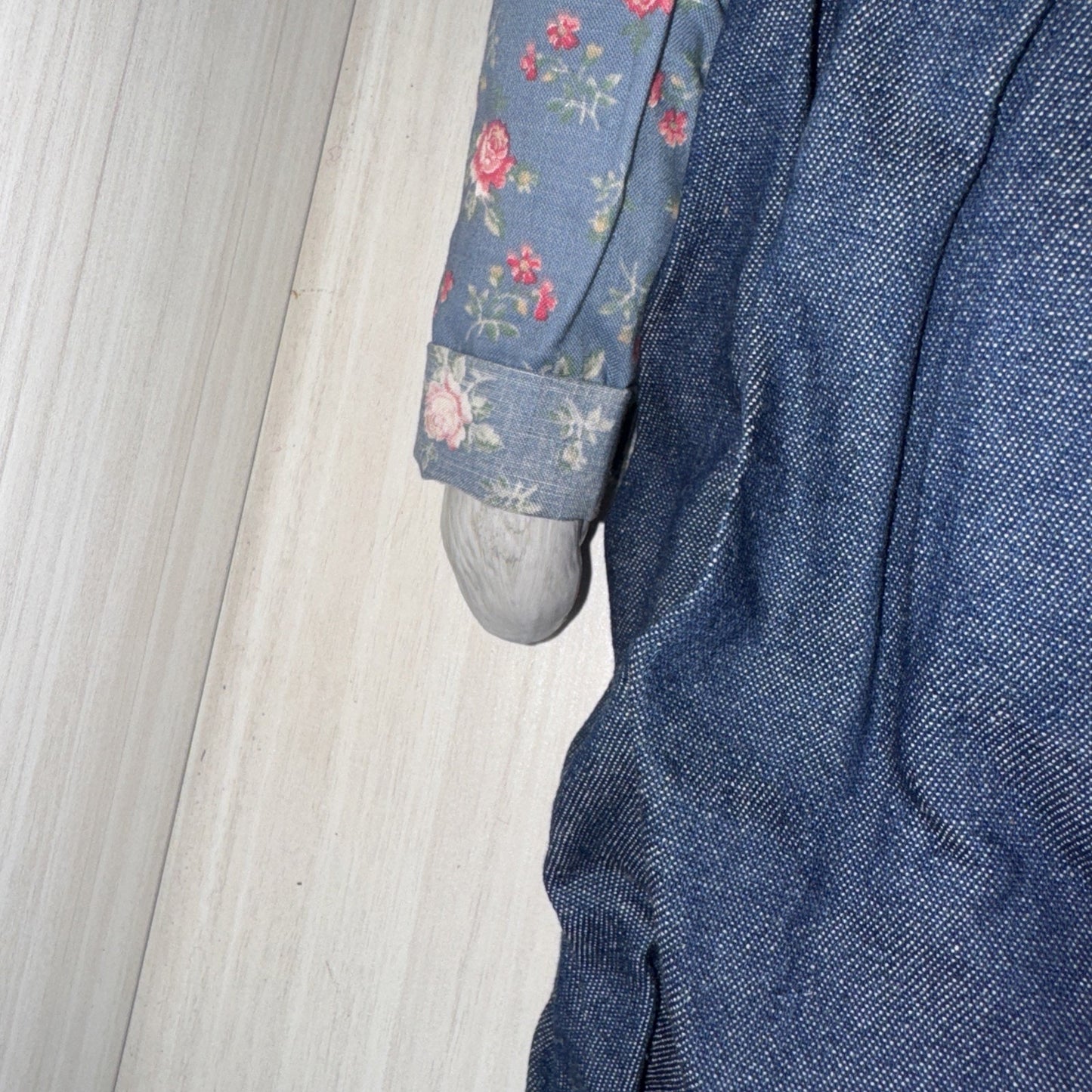 Porcelain Cat Doll VTG 22" Male Green Eyes Gray Floral Shirt Denim Jeans