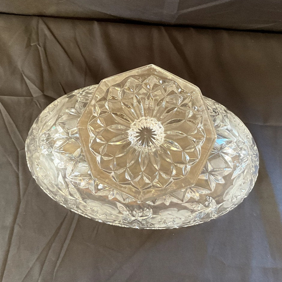 Oval Crystal Bowl w/ Sawtooth Rim