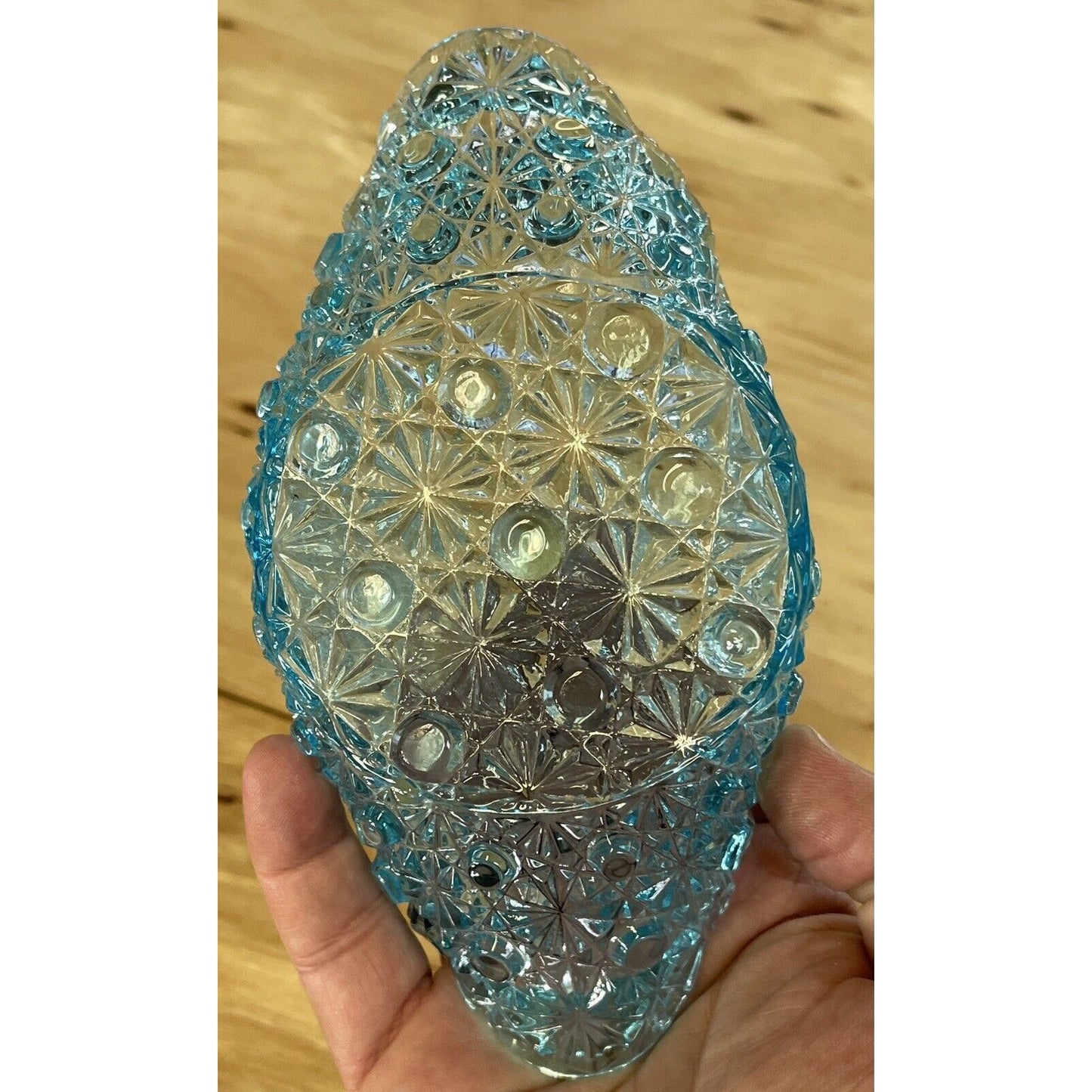 Vintage Fenton Daisy & Button Blue Glass Small Basket circa 1950 s