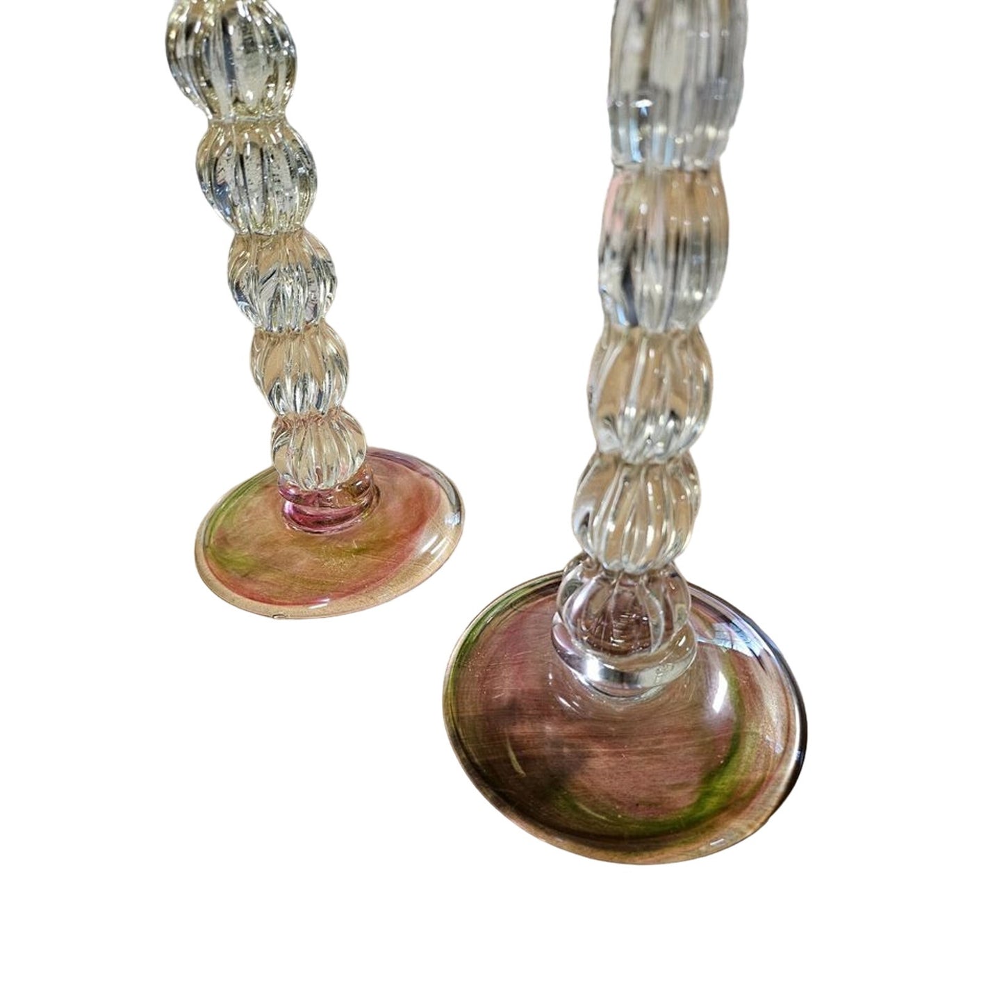 Vintage Venetian Blown Glass Candle Holders (Floriform Style)