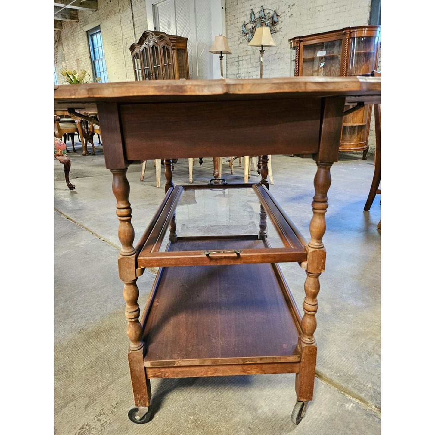 Vintage 3 Tier Walnut Drop Leaf Bar/Tea Cart