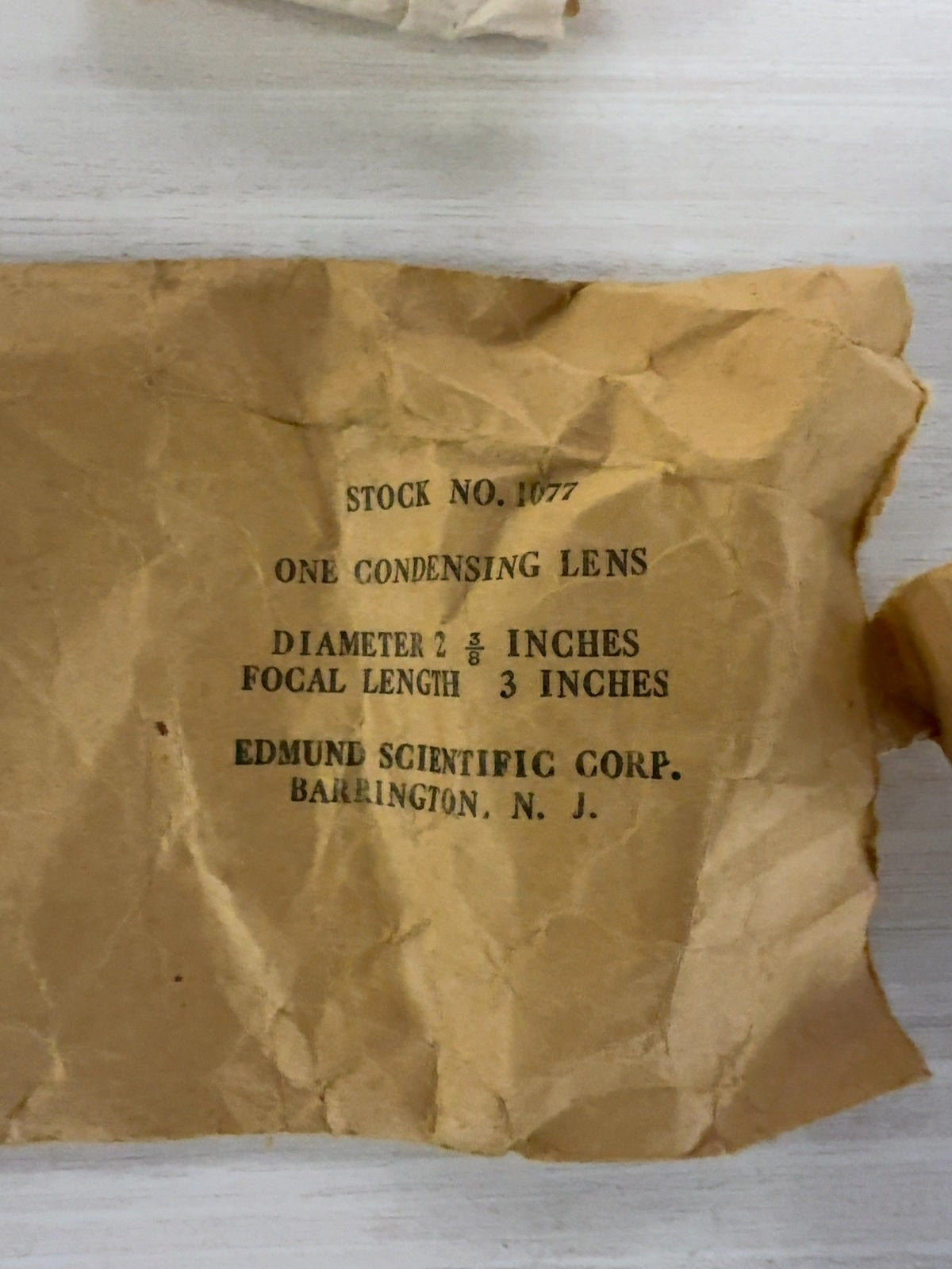 Edmund Scientific Condensing Lens 2-3/8 in Dia 3 in FL Stock No. 1077 Pair