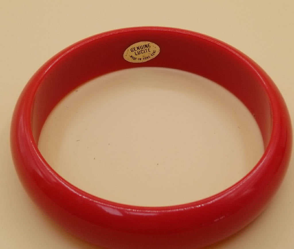 Stunning Genuine Lucite Red Bangle Bracelet, Made in Hong Kong