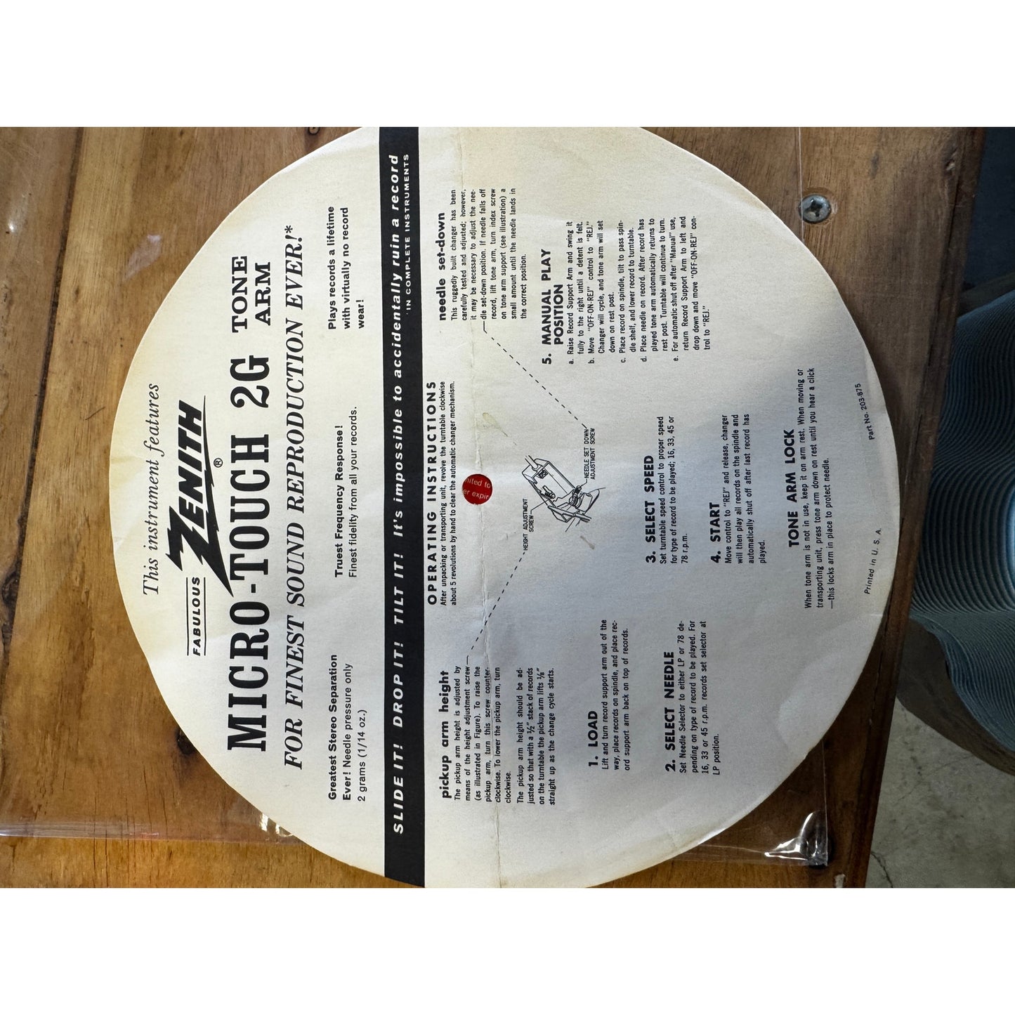 Zenith Circle of Sound Turntable w/ Cart Tested, Rare 1967 System