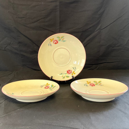 Antique Haviland Limoges Rose Pattern w/ Pink Accents Teacup Saucers - Set of 3