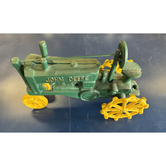 John Deere Cast Iron Tractor Toy 6 Lbs Embossed Lettering 10.5" Wheel to Wheel