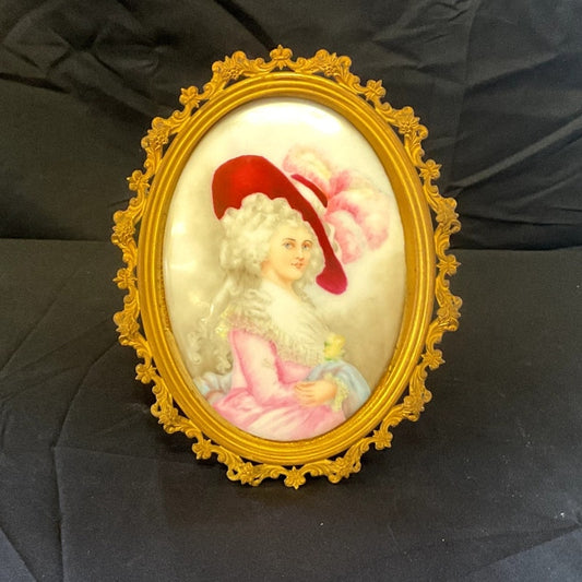 Lady Georginia Cavendish Hand painted Portrait on Porcelain w/ Frame