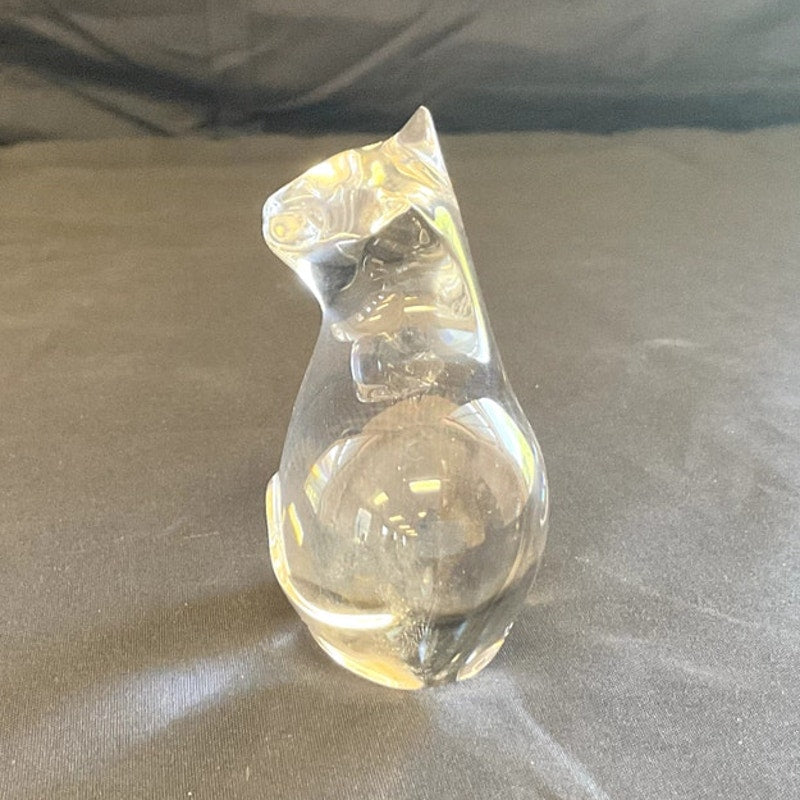 Vintage Baccarat Clear Crystal Cat Paperweight