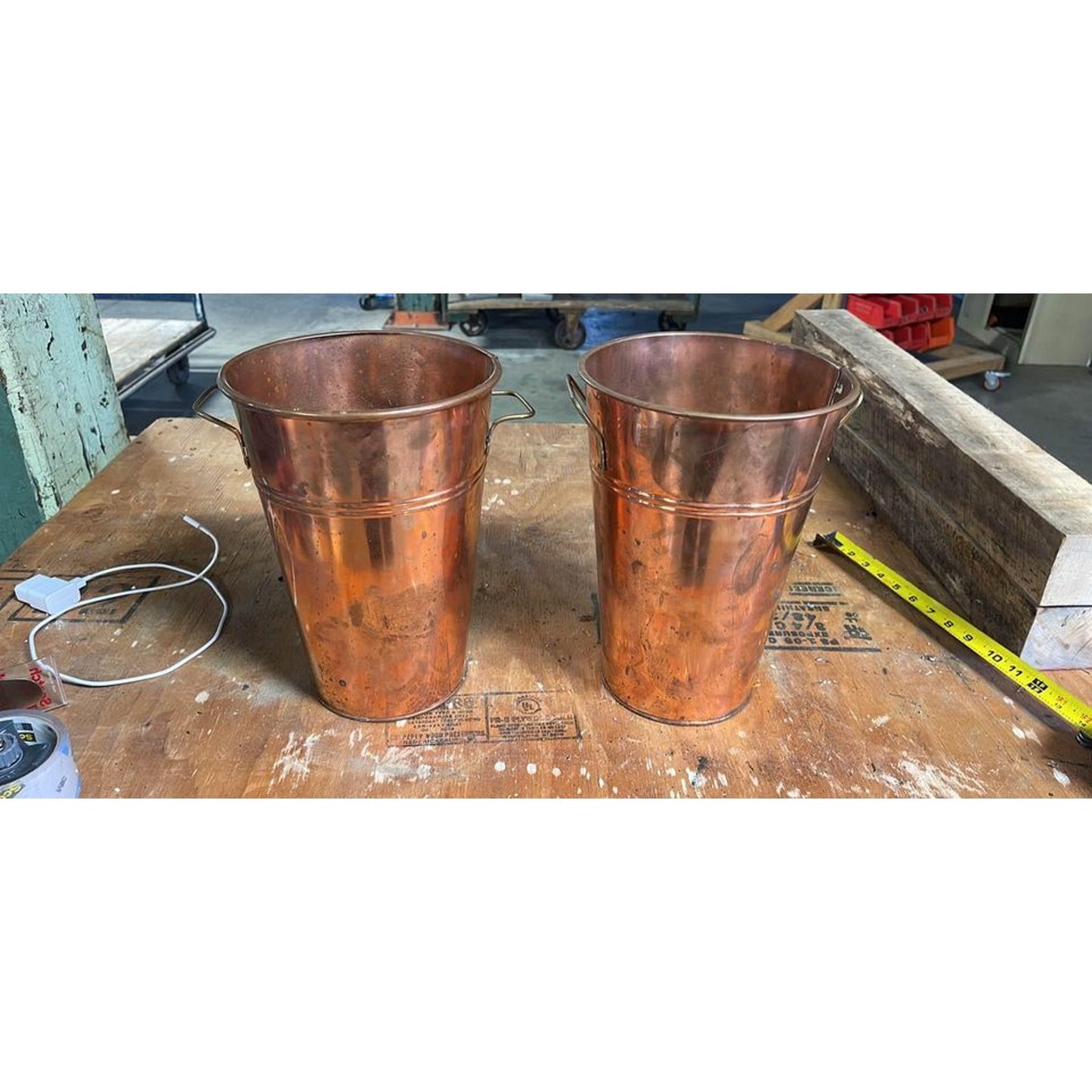 2 - 12” Tall Copper Rustic Decorative Buckets