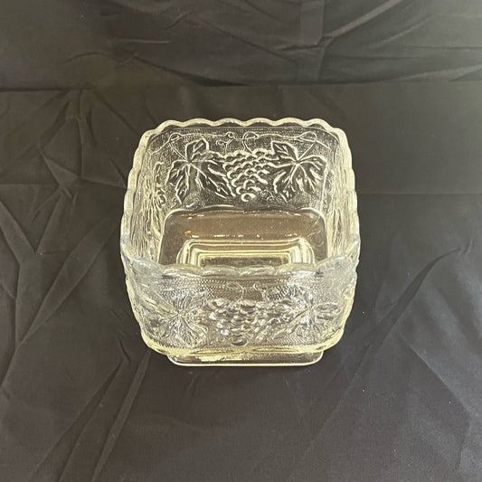 Vintage Anchor Hocking Clear Glass Footed Square Bowl