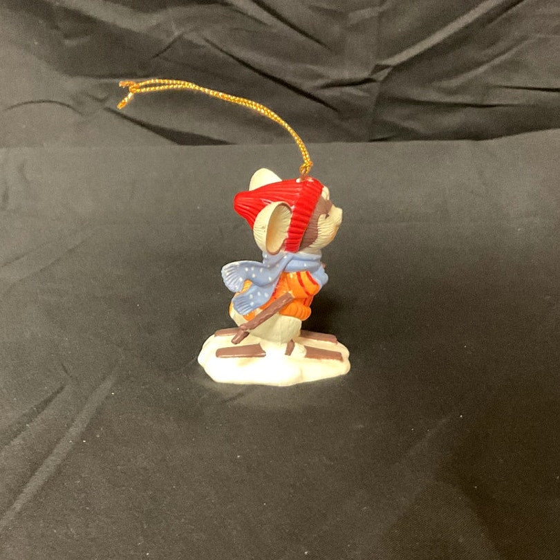 Vintage 1983 Bradford Christmas Skiing Mouse Ornament