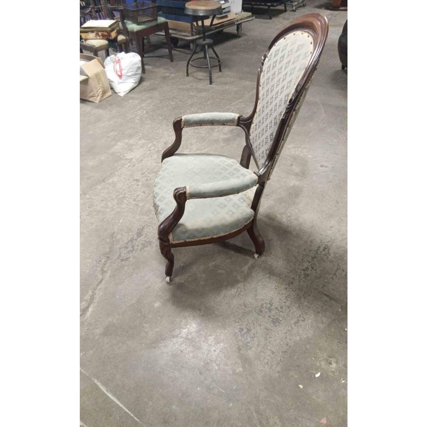 Antique Victorian Mahogany Ladies Armchair with Wheels