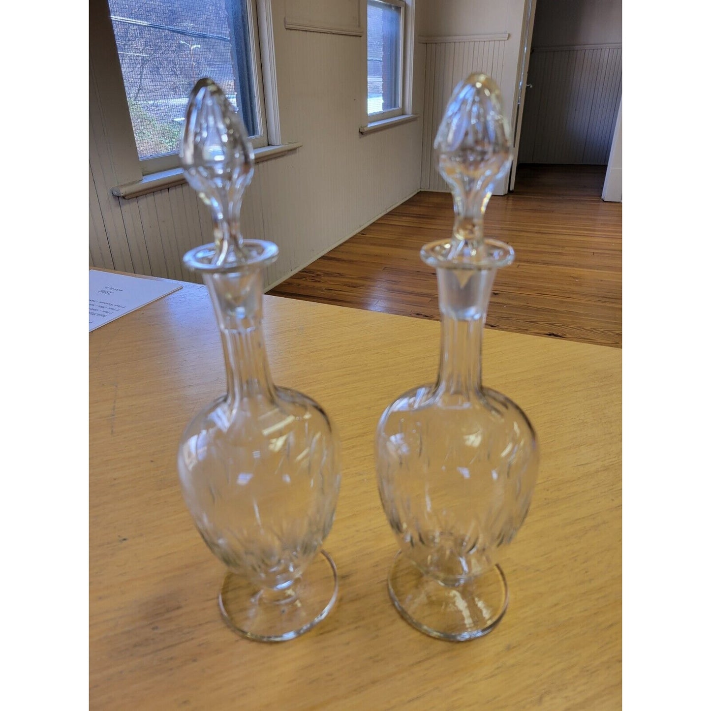 Pair of Elegantly Detailed Wine Footed Decanters