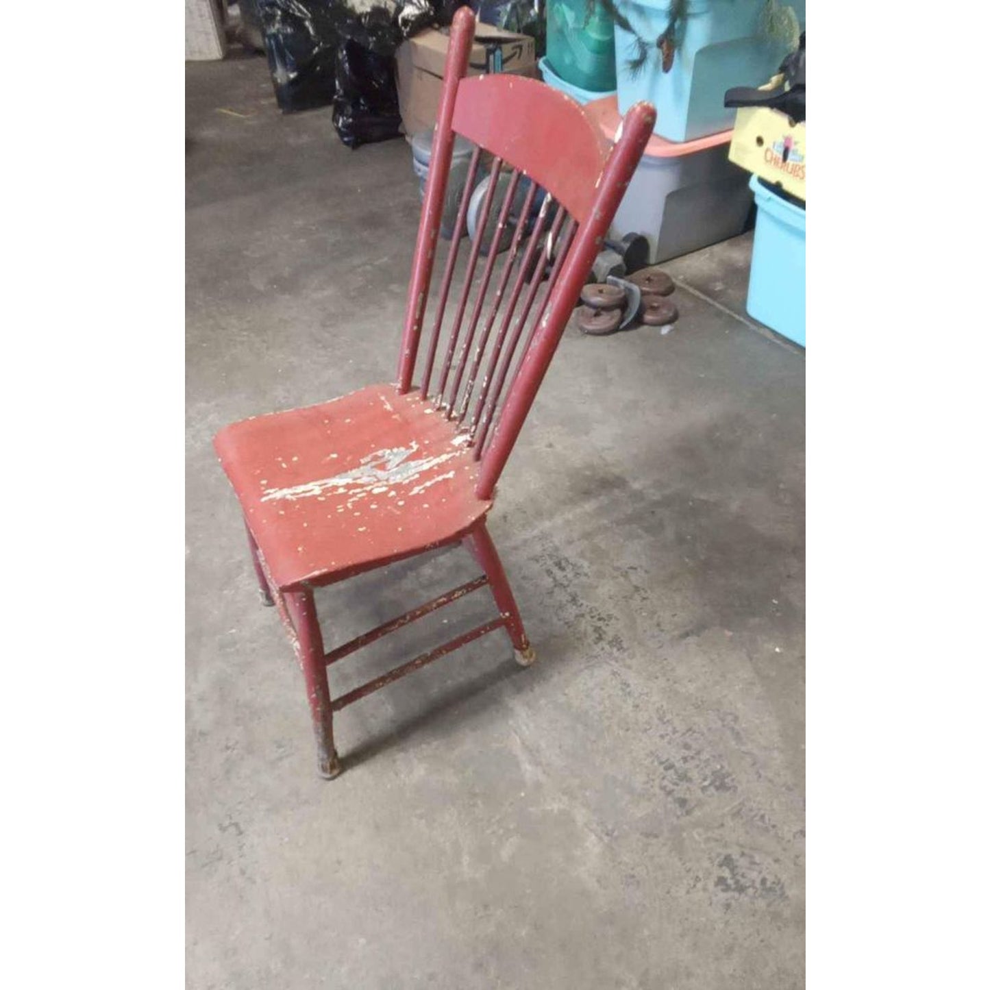 Vintage Farmhouse Wooden Red Chair