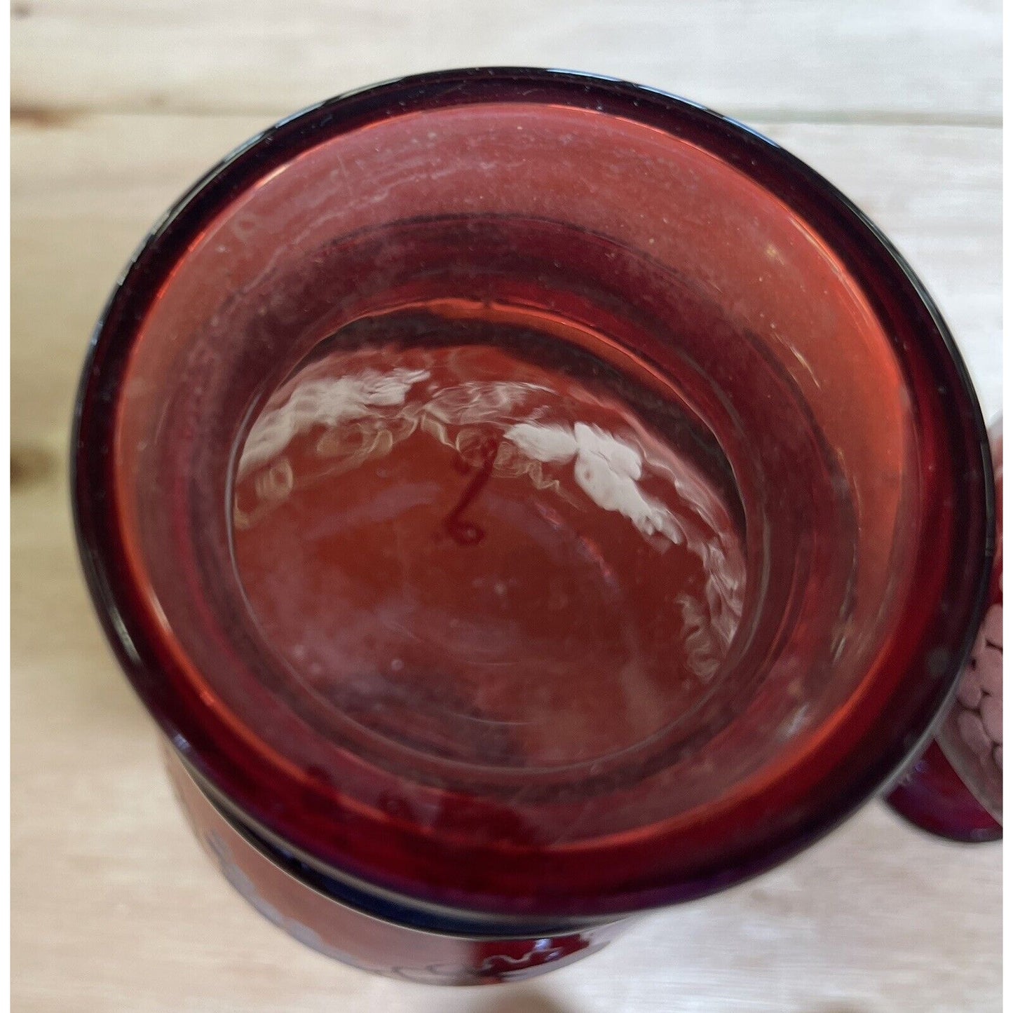 Pair of Bohemian Ruby Red Sand Etched Decanters