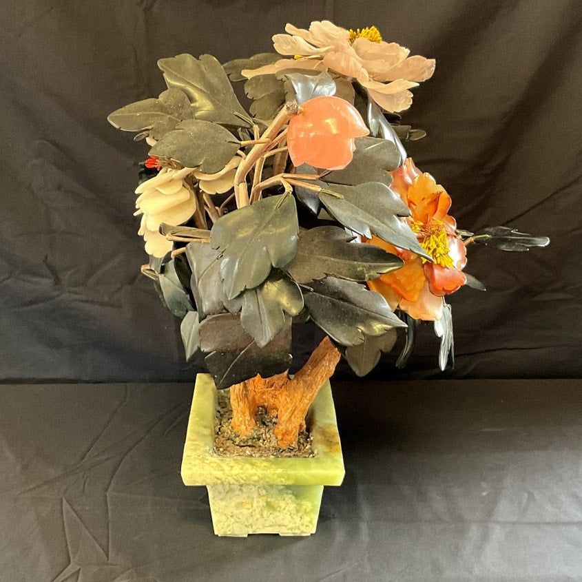 Chinese Hand Carved Natural Stone Early- Mid 20th Century Flower Arrangement
