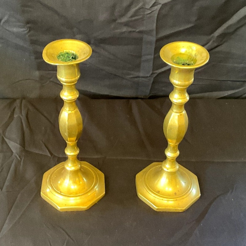 Antique Brass Candlesticks - Pair