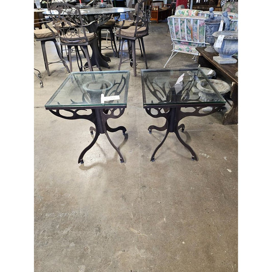 Pair Of Twists And Turns Wrought Iron And Glass End Tables