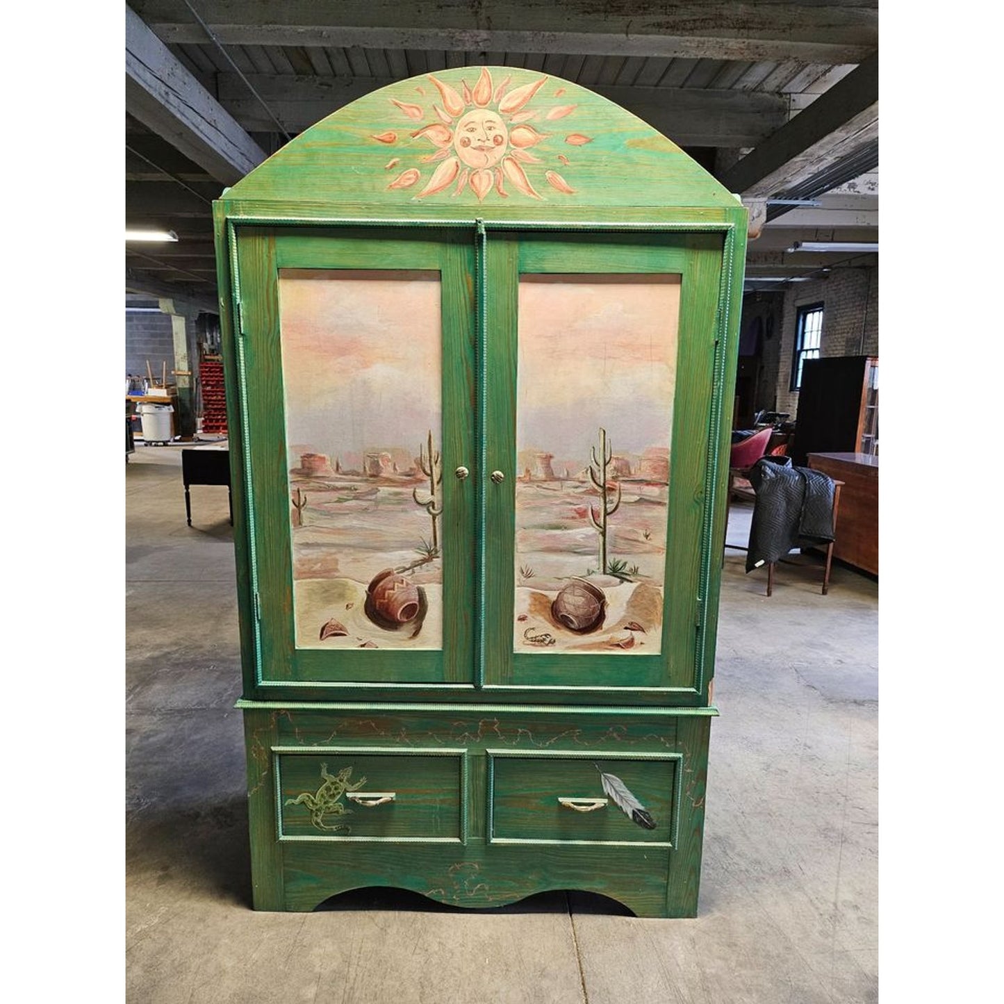 Hand Built Custom Painted Wood Armoire