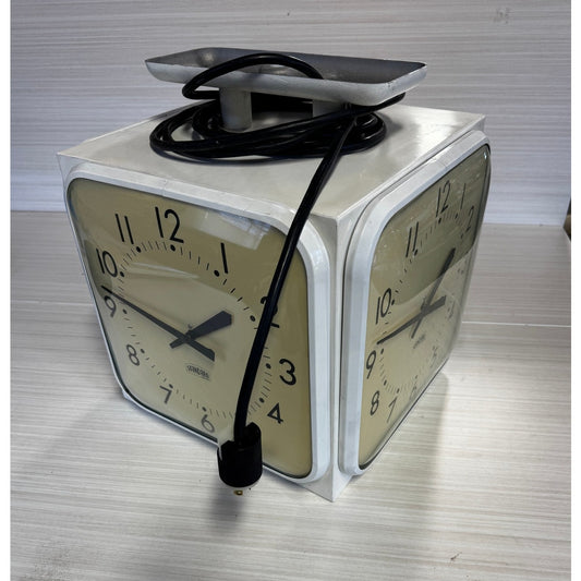 Rare Vintage 4-Sided Cubed Wall Clock – 4x 12" Hardwired Clocks + Extra, 14" Box