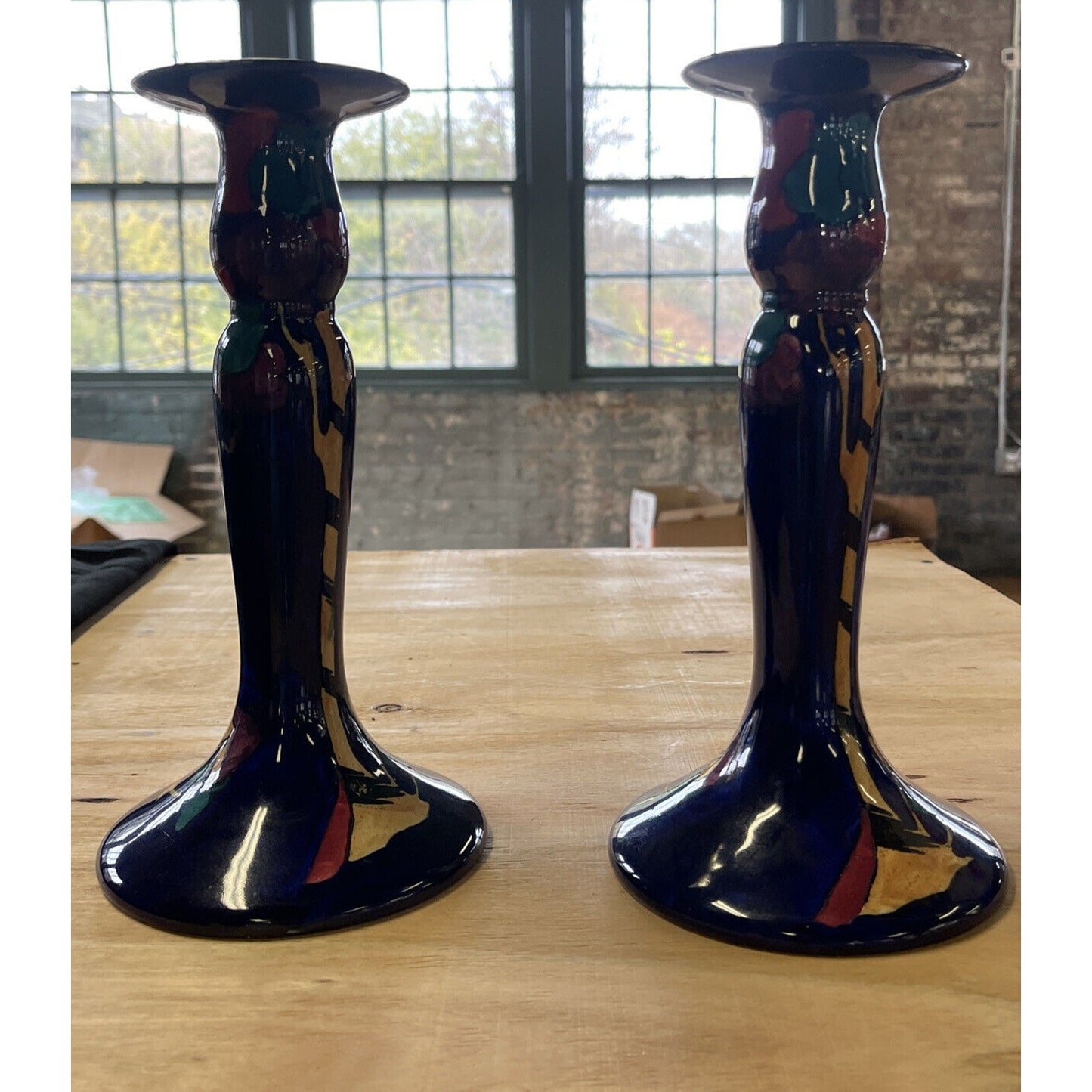 Pair of Vintage Art Nouveau Regal Ware 10" Tall Ceramic Candlesticks