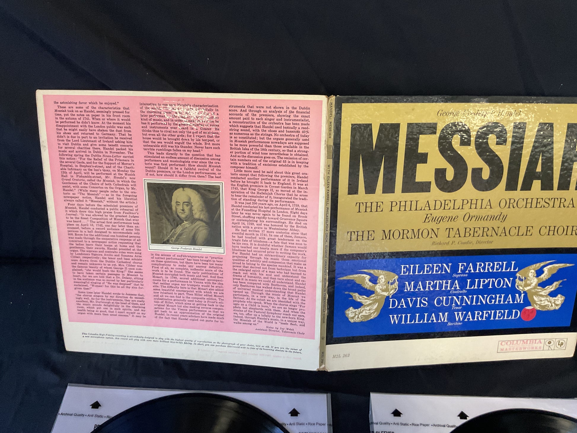 Georg Friedrich Händel : The Philadelphia Orchestra, Eugene Ormandy ; Mormon Tabernacle Choir, Richard P. Condie ; Eileen Farrell, Martha Lipton, Davis Cunningham, William Warfield : Messiah (LP,Album,Promo)