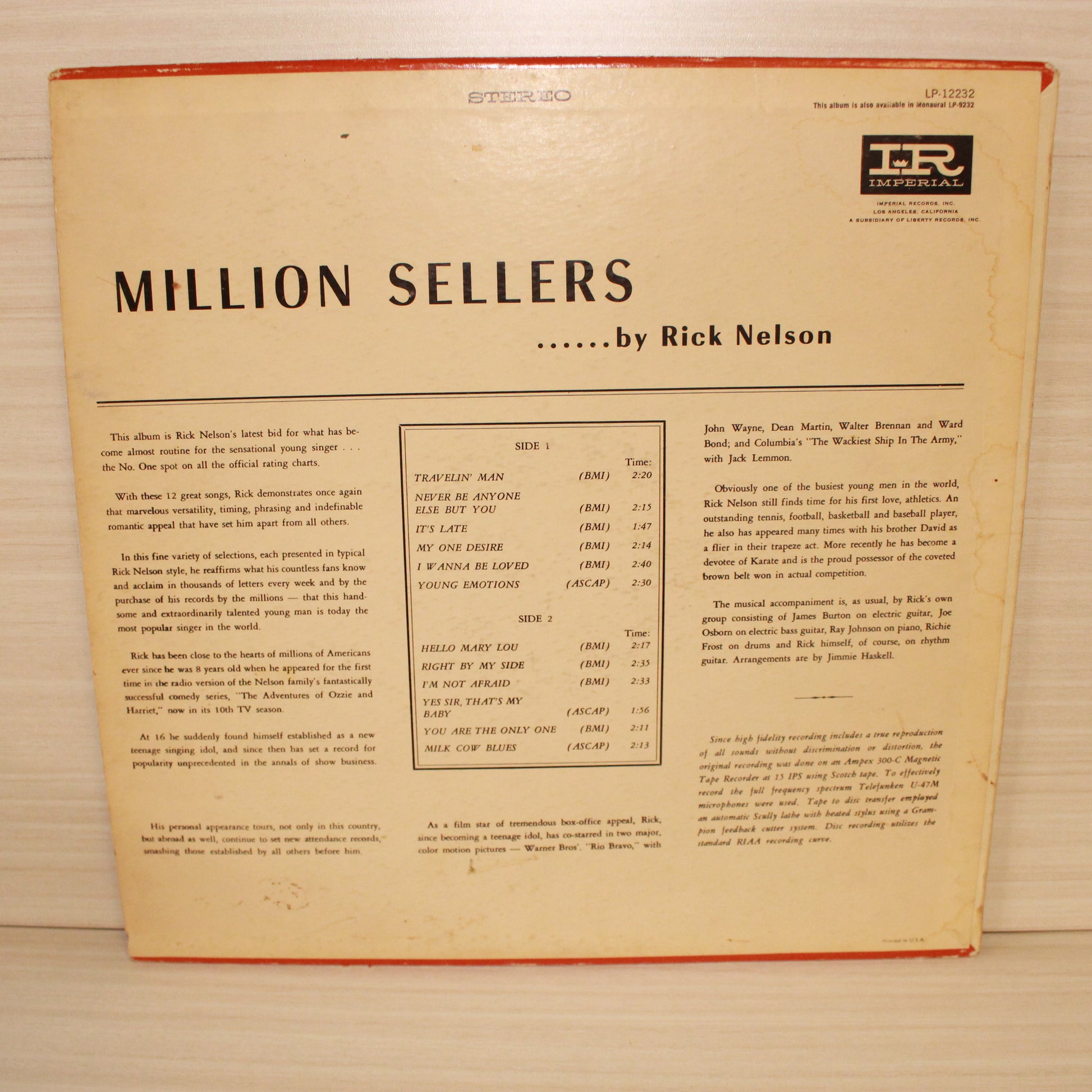 Ricky Nelson (2) : Million Sellers (LP,Compilation,Stereo)