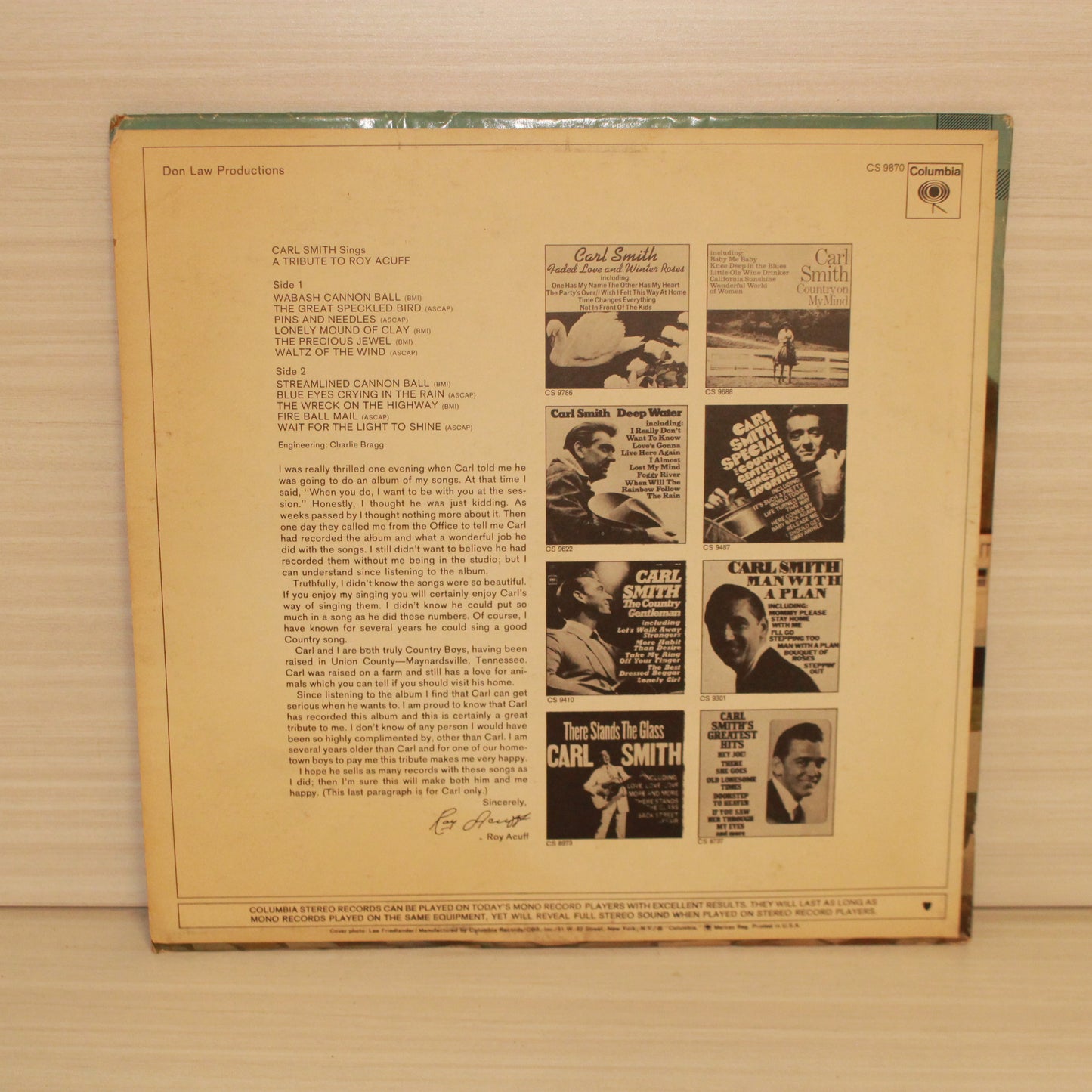 Carl Smith (3) : Carl Smith Sings A Tribute To Roy Acuff (LP,Album,Stereo)