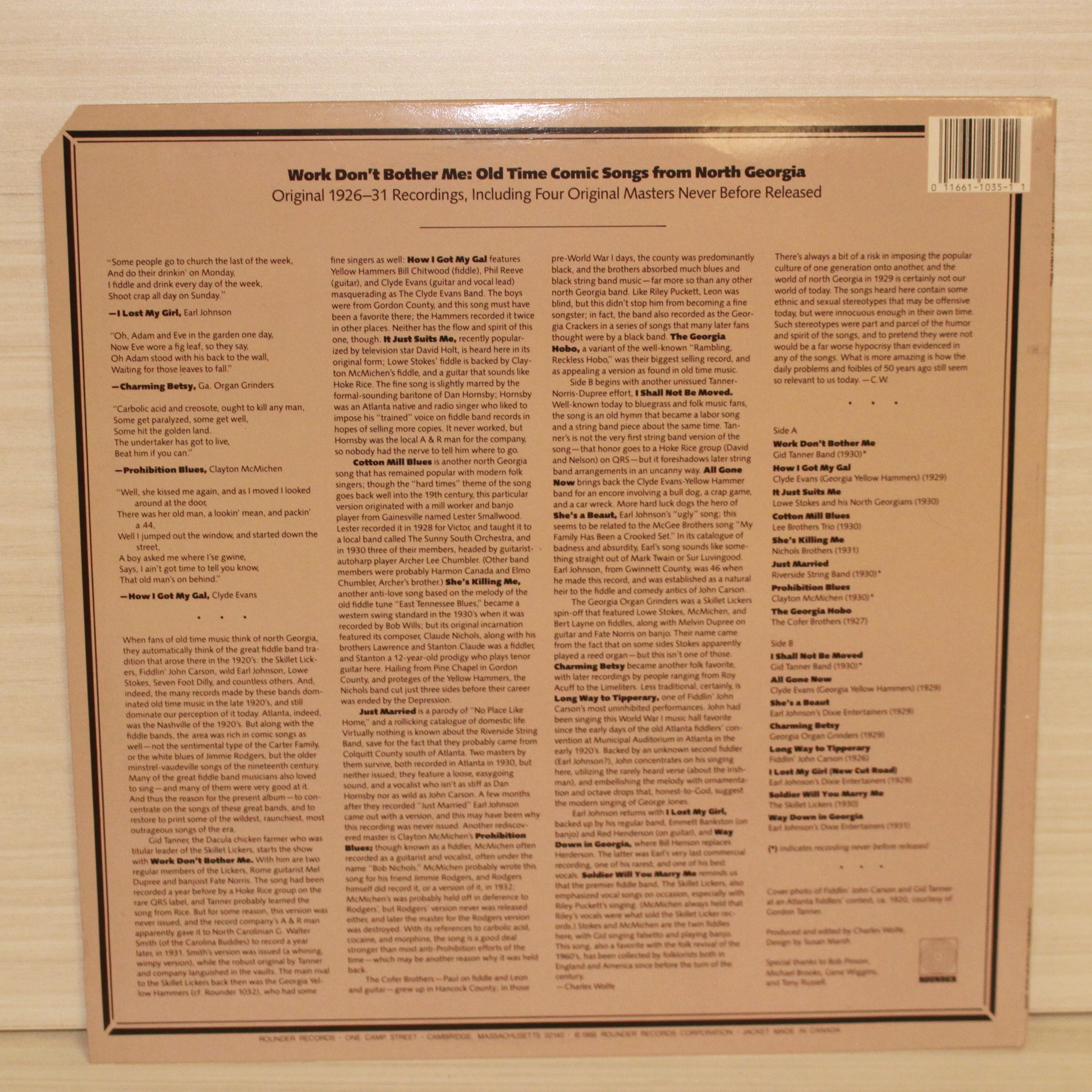 Various : Work Don't Bother Me / Old Time Comic Songs From North Georgia / Original 1926 -31 Recordings (LP,Compilation)