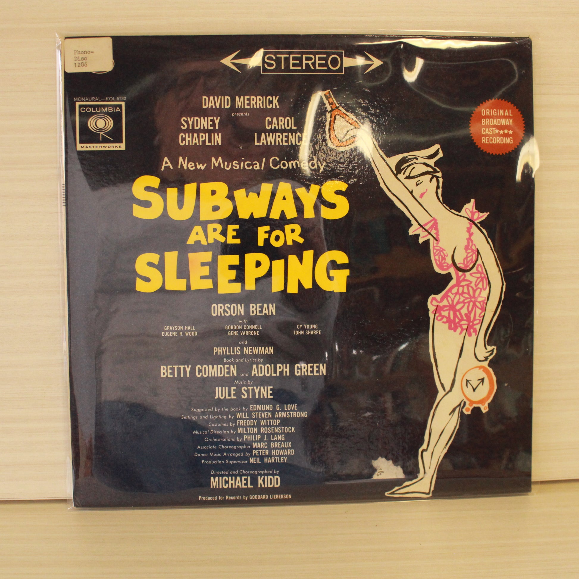 Jule Styne , Lyrics By Betty Comden And  Adolph Green / Featuring Sydney Chaplin, Carol Lawrence, Orson Bean , Presented By David Merrick (2) : Subways Are For Sleeping (Original Broadway Cast Recording) (LP,Album,Stereo)