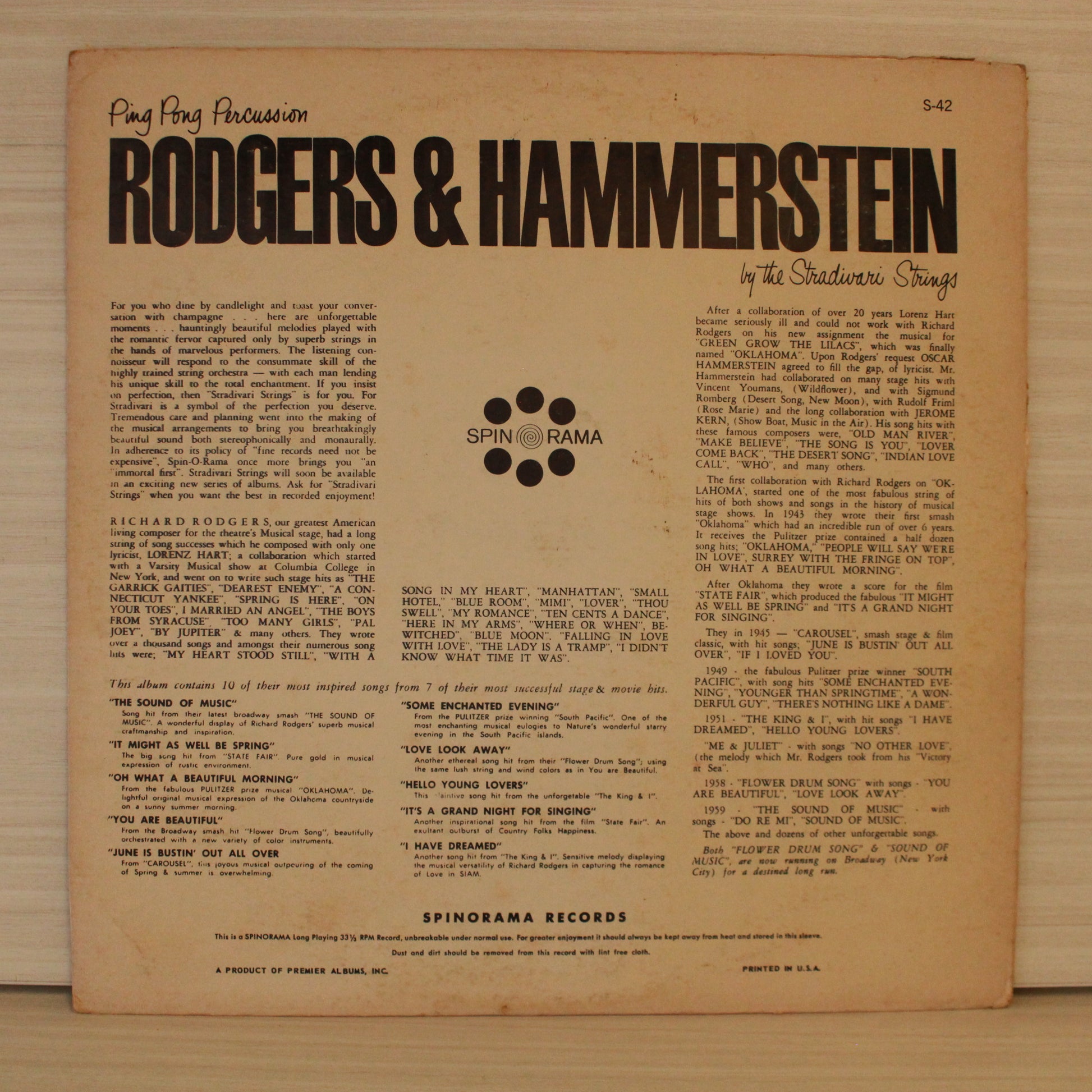 Stradivari Strings : Ping Pong Percussion:  Rodgers & Hammerstein (LP,Stereo)