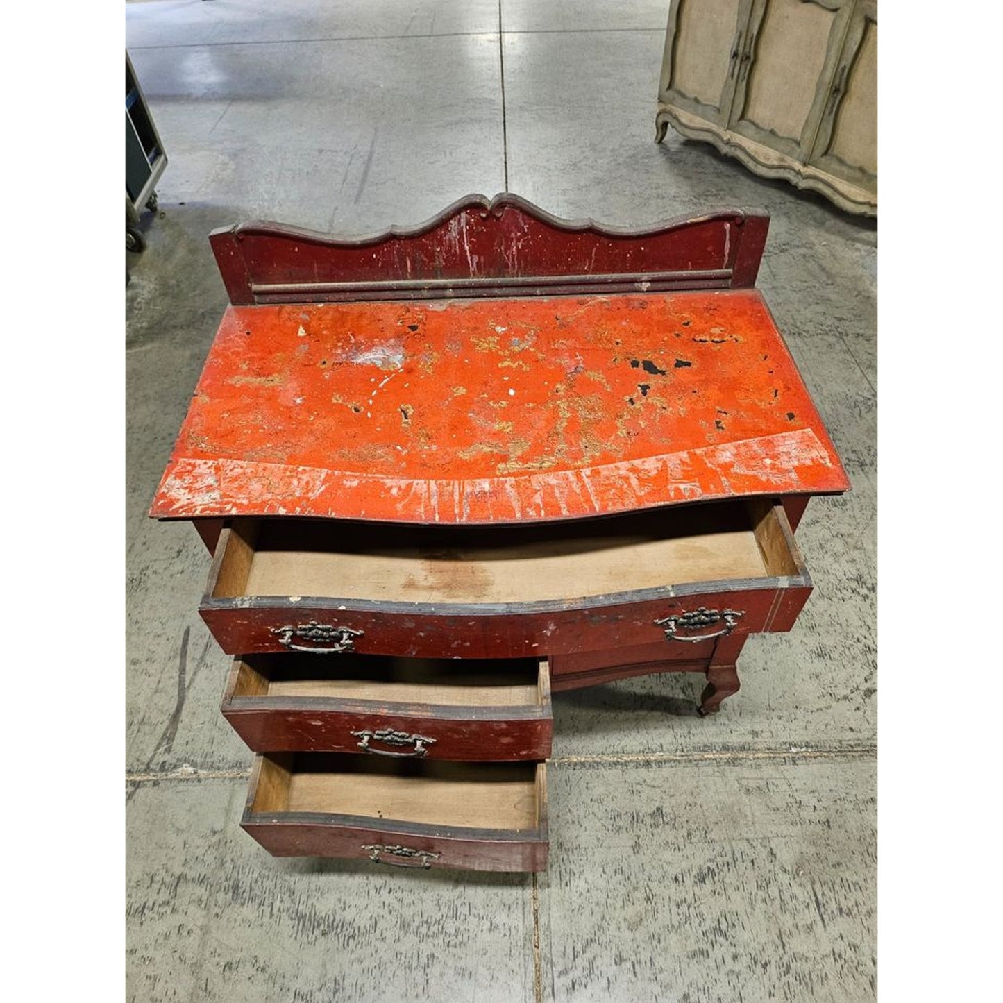 Vintage Solid Wood Serpentine Three Drawer Dresser