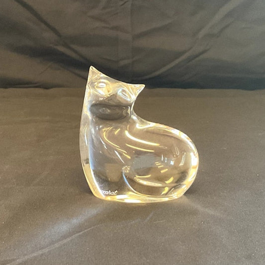 Vintage Baccarat Clear Crystal Cat Paperweight