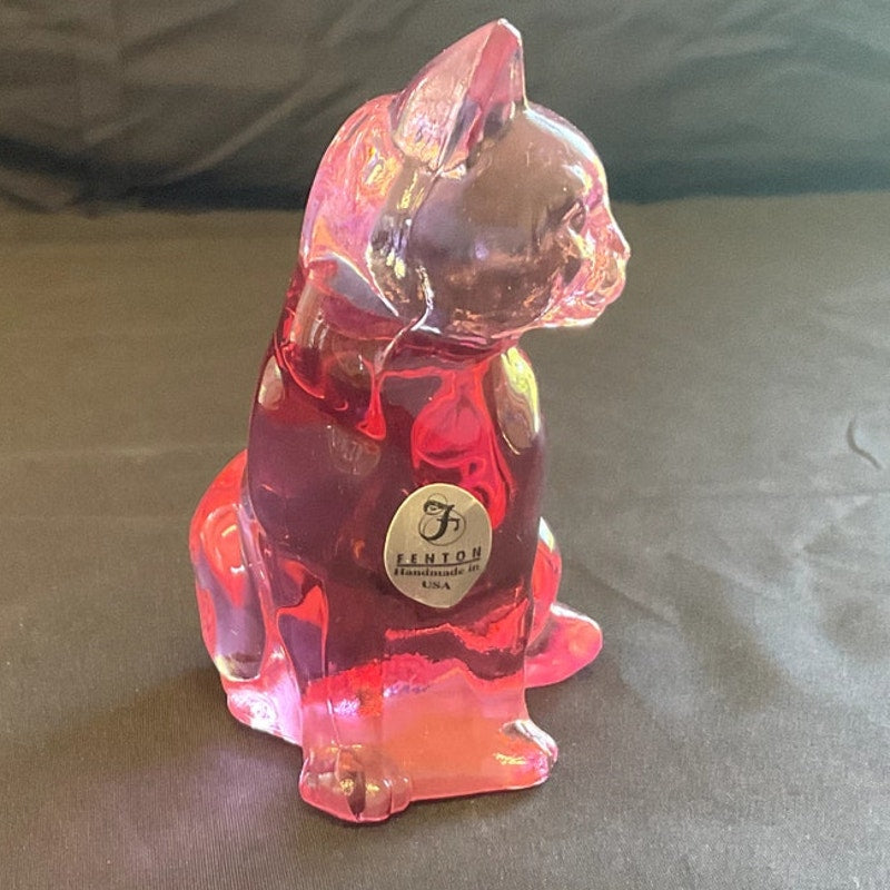 Vintage Fenton Madras Pink Lilac Opalescent Glass Cat