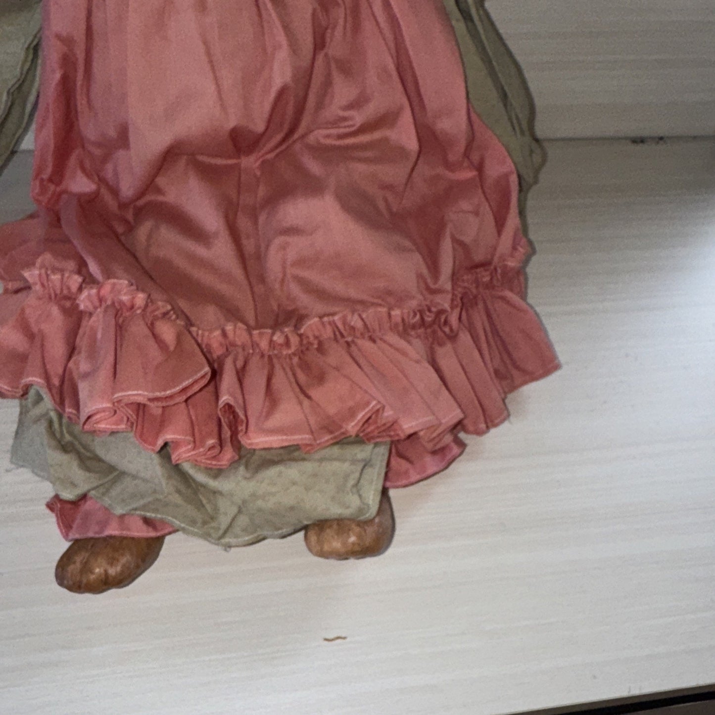 Porcelain Cat Doll VTG 22" Brown Female Green Eyes Pink Dress Clean Unique