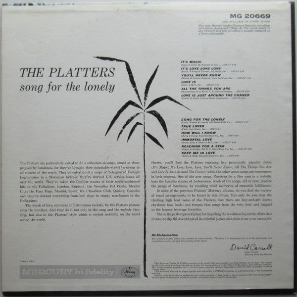 The Platters : Song For The Lonely (LP,Album,Mono)
