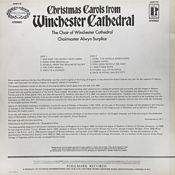 Winchester Cathedral Choir : Christmas Carols From Winchester Cathedral (LP)