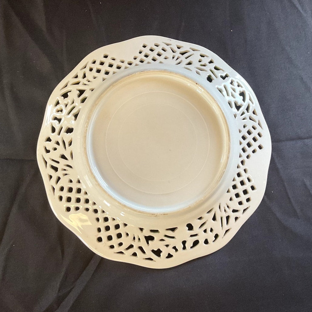 Vintage Reticulated Lattice Courting Couple Porcelain Dish