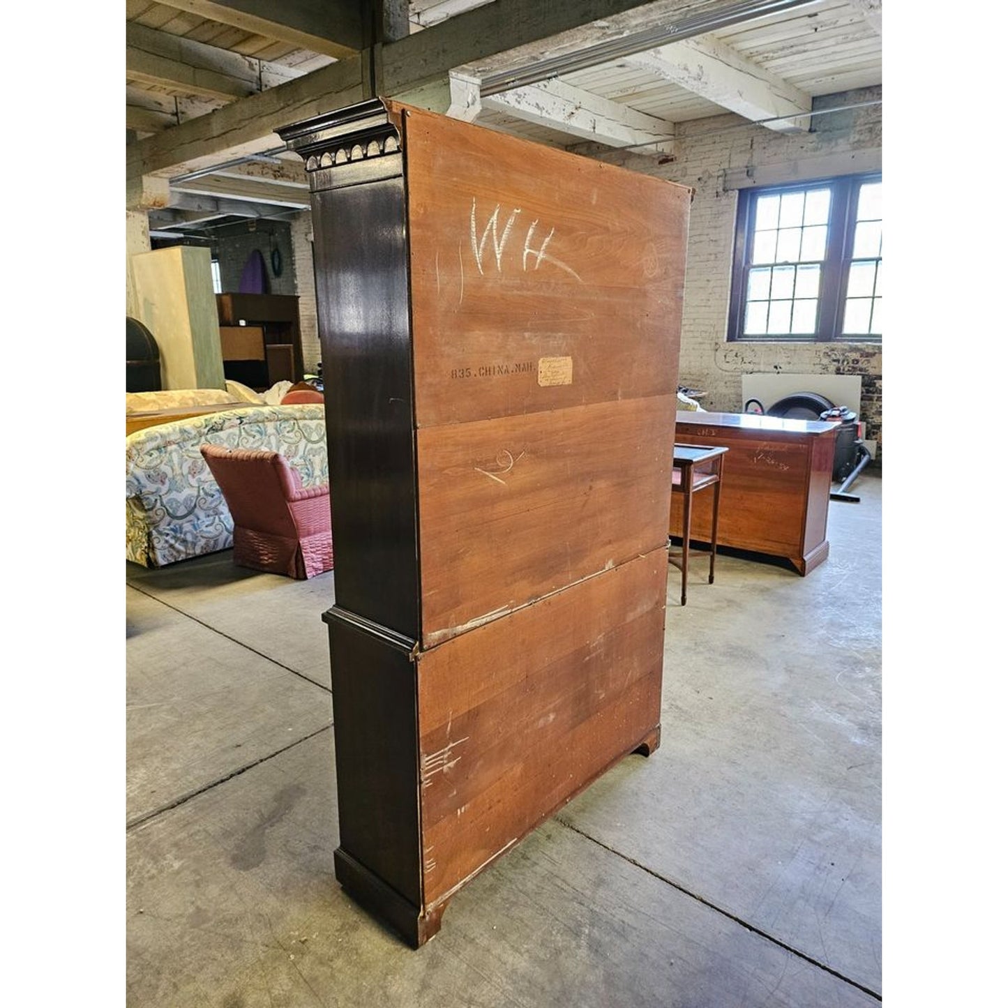 Vintage Small Mahogany Breakfront China Cabinet