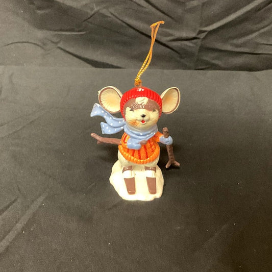 Vintage 1983 Bradford Christmas Skiing Mouse Ornament