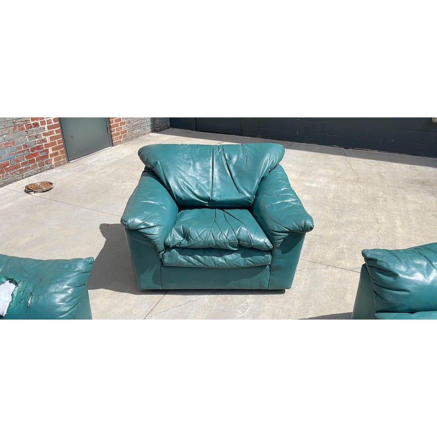 Four Piece Green Leather Living Room Sofa Loveseat And Chairs Set