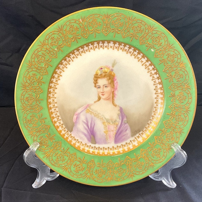 Antique Elite China Hand Painted Portrait Plate - Mme. du Maine Artist