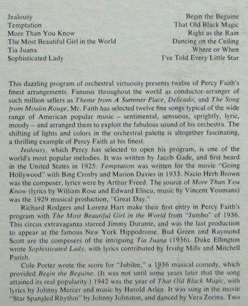 Percy Faith & His Orchestra : Jealousy (LP,Album,Mono)