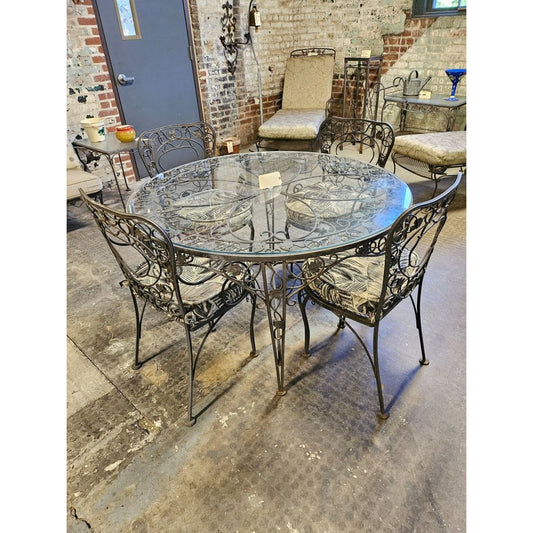 Vintage Wrought Iron Outdoor Table and Chair Set