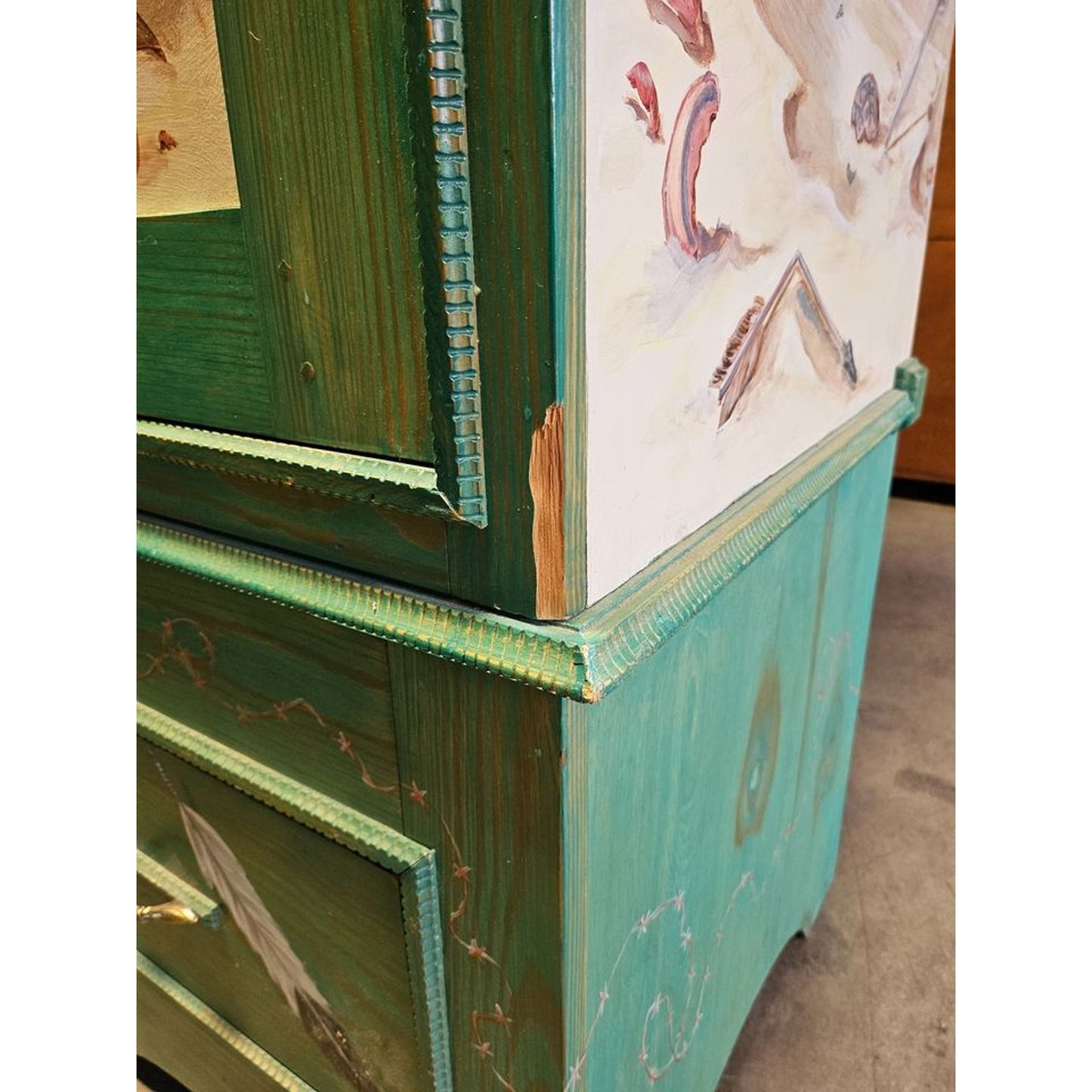 Hand Built Custom Painted Wood Armoire