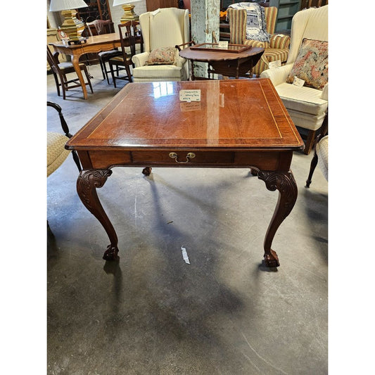 Vintage Hickory White Georgian-Design Inlaid Gathering Table with Single Drawer