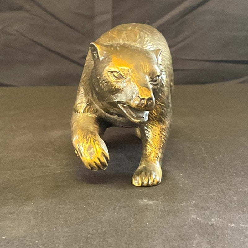 Cast Bronze Walking Bear Figurine