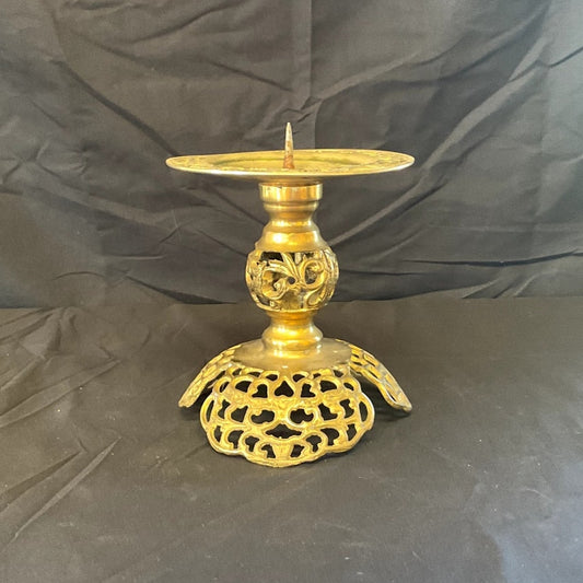 Vintage Brass Filigree Pillar Candle Holder